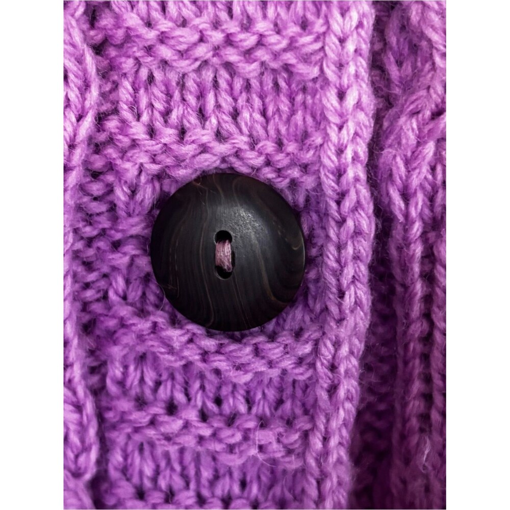 Kilronan Irish Merino Wool Aran Cable Knit Cardigan Sweater 3/4 Sleeves Orchid - Picture 3 of 10